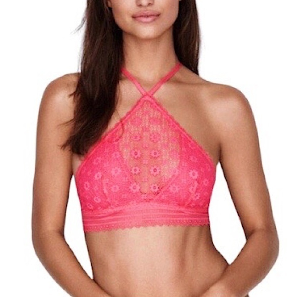 Victoria's Secret Floral Stretchy Lace Pink Racer Back Underwire Bralette M